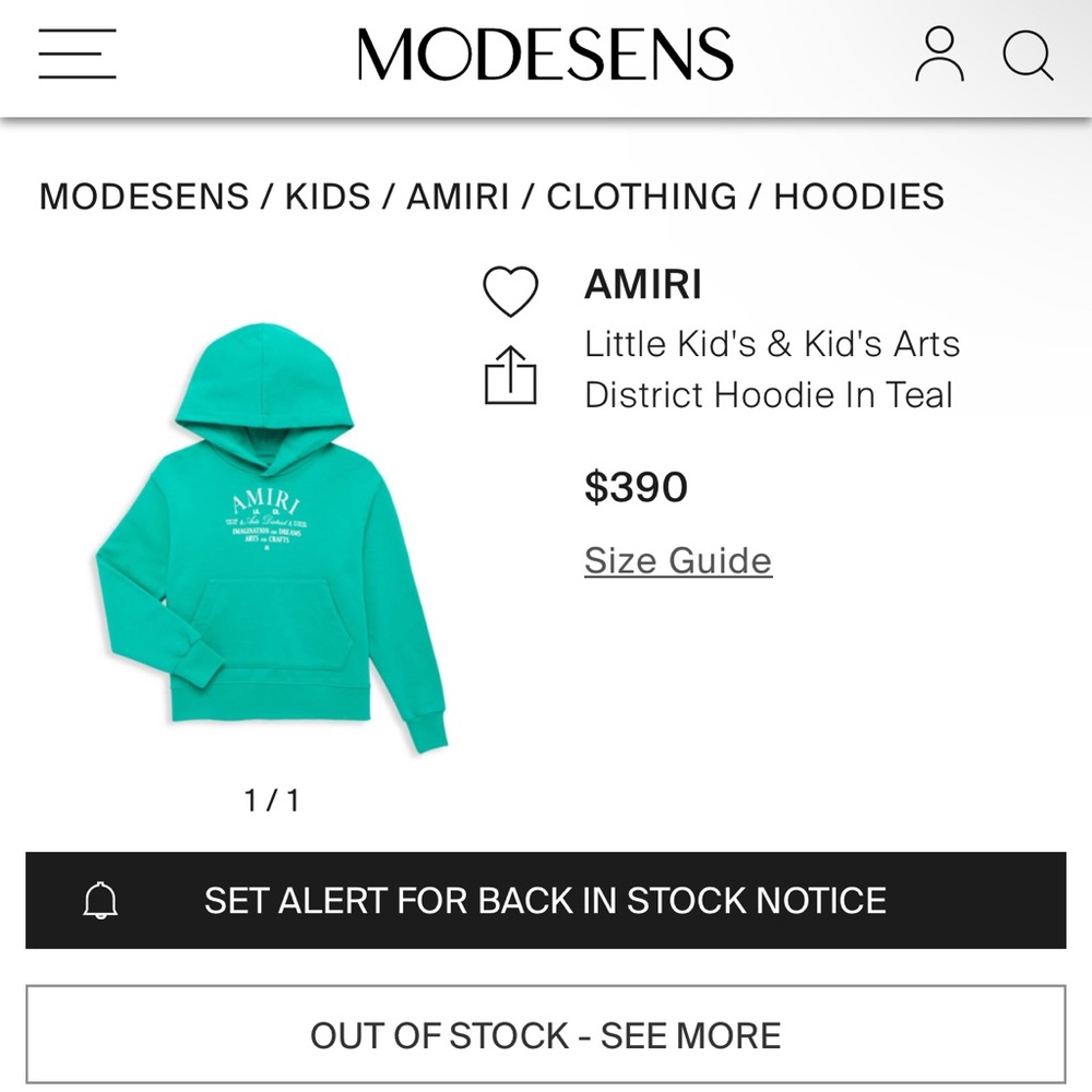Designer Amiri Kids Teal & White Hoodie 6Y **NWT**